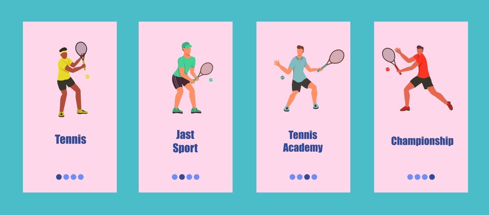 modèle d'application mobile de tennis. les jeunes jouent au tennis. concept d'école de tennis, de compétition ou de championnat. illustration vectorielle plane. vecteur