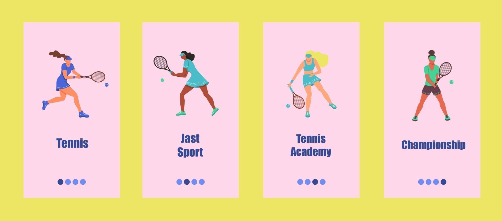 modèle d'application mobile de tennis. les jeunes jouent au tennis. concept d'école de tennis, de compétition ou de championnat. illustration vectorielle plane. vecteur