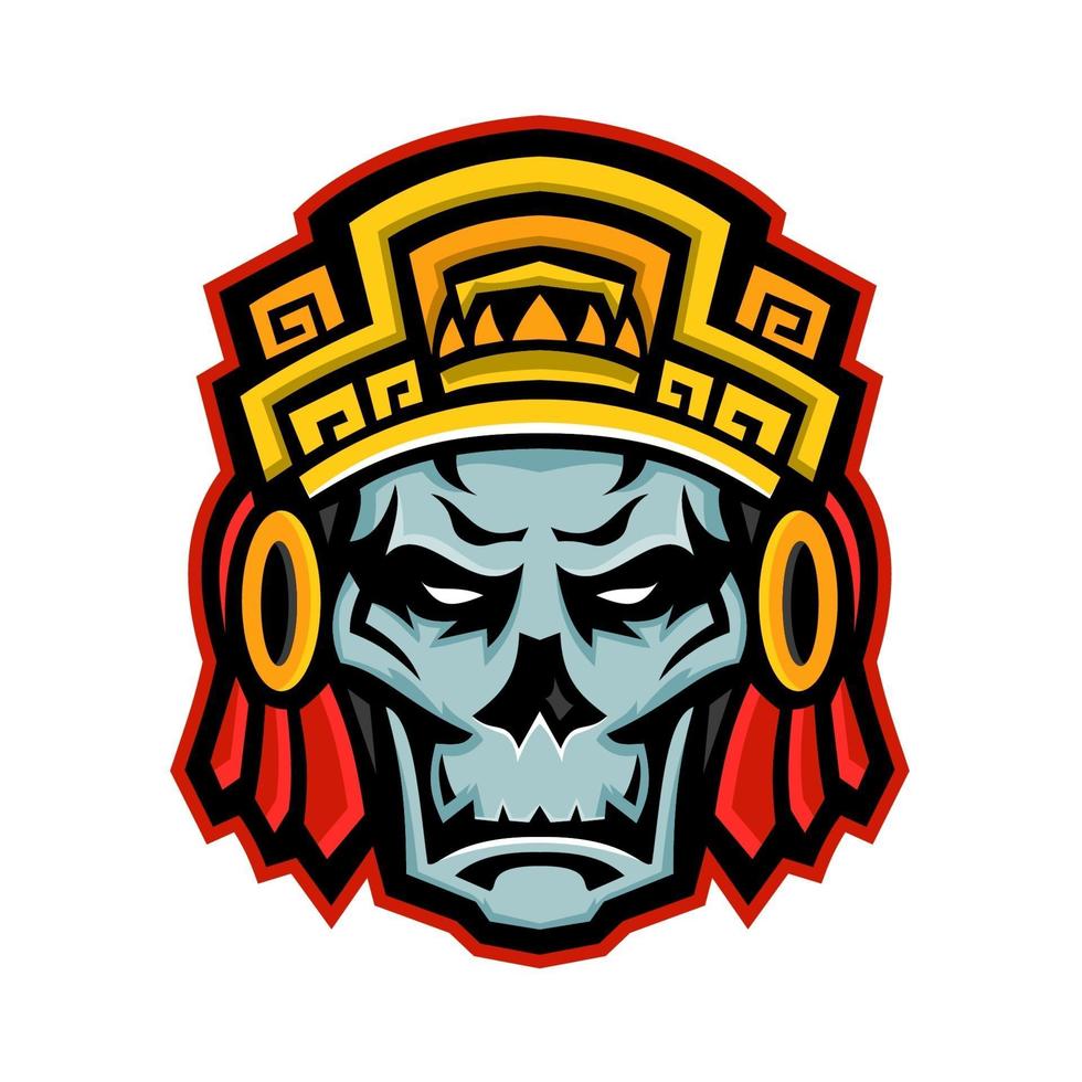 mascotte de crâne de guerrier aztèque vecteur