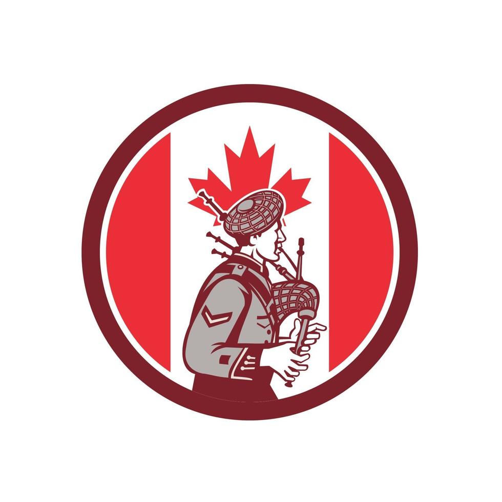 Logo de joueur de cornemuse écossais avec drapeau du canada vecteur