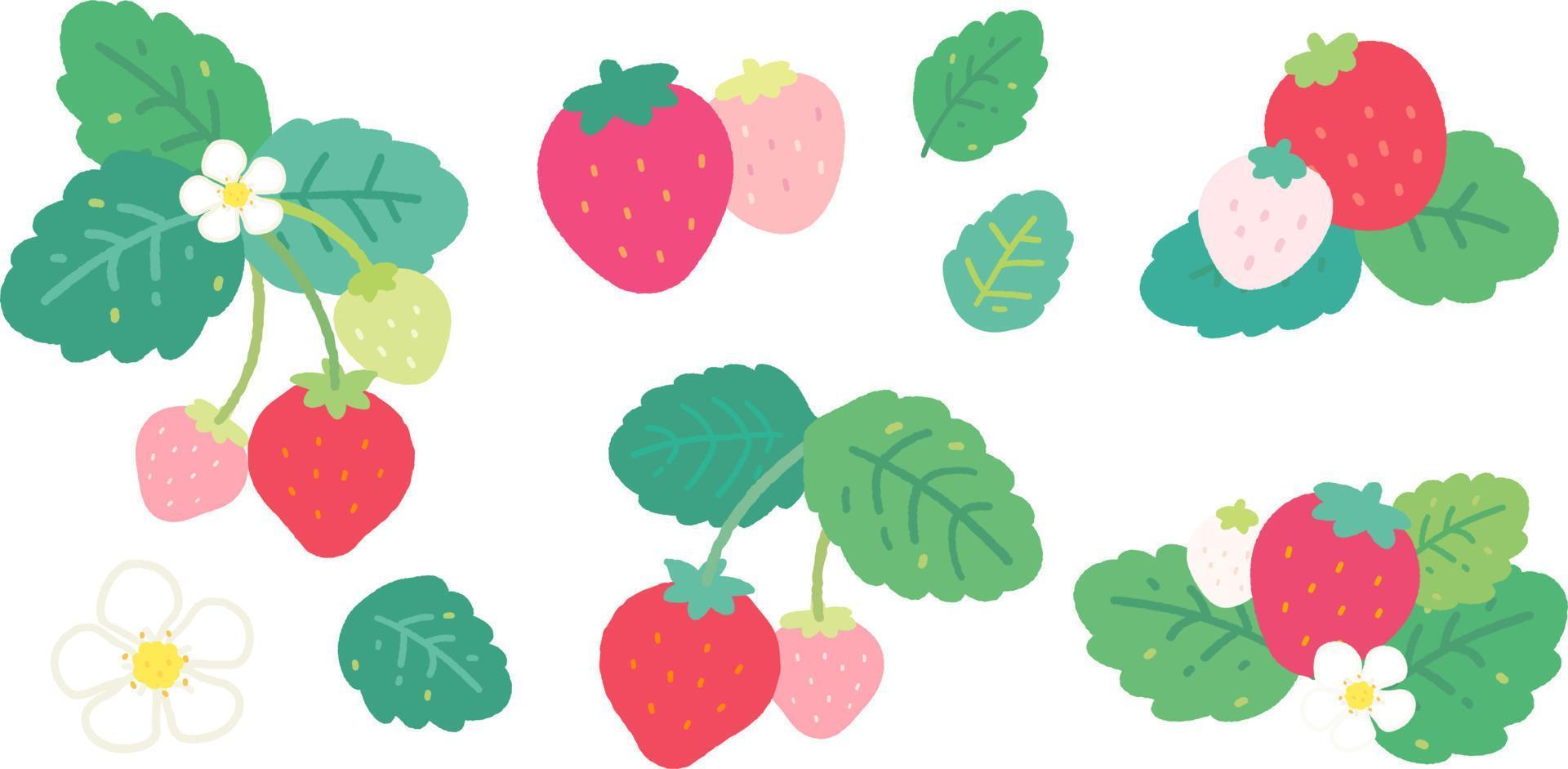 mignonne fraise et feuille. vecteur main tiré illustration.