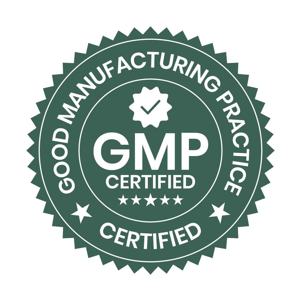 gmp agréé ou bien fabrication entraine toi agréé badge, timbre, icône, joint, étiqueter, étiqueter, emblème pour cbd étiquette pétrole et emballage conception vecteur illustration