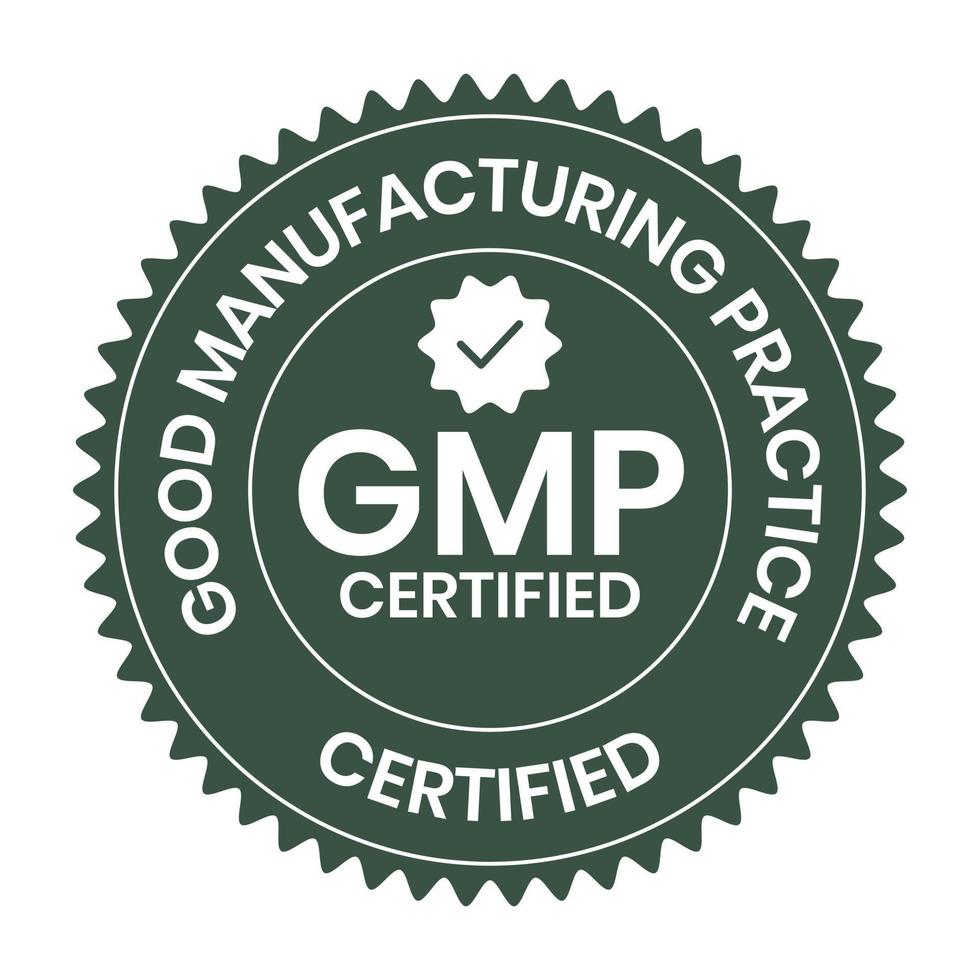 gmp agréé ou bien fabrication entraine toi agréé badge, timbre, icône, joint, étiqueter, étiqueter, emblème pour cbd étiquette pétrole et emballage conception vecteur illustration