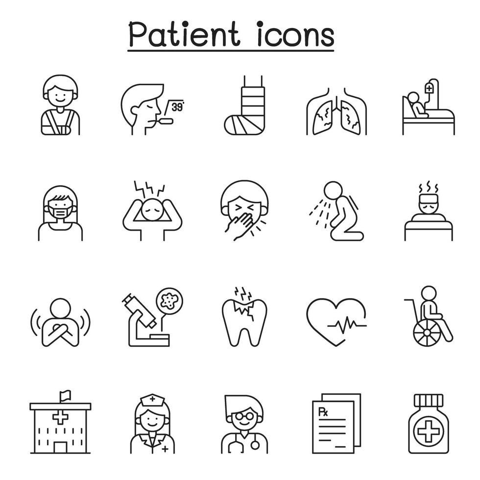 icônes patient définies dans un style de ligne mince vecteur