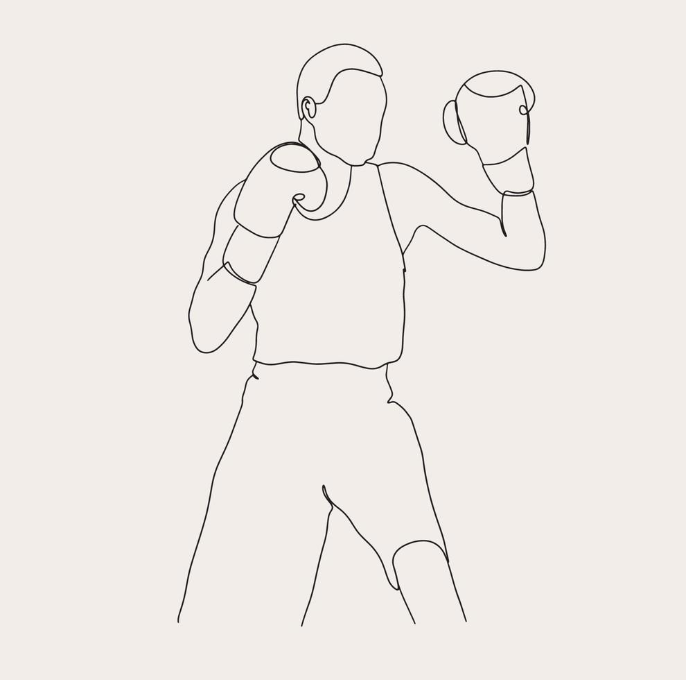 minimaliste donner un coup boxe ligne art, extrême boîte sport , Hommes boxeur athlète Facile esquisser vecteur