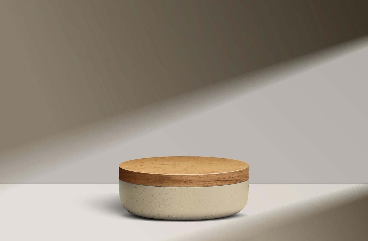 géométrique formes dans un abstrait minimal scène. en bois produit afficher podium sur blanc Contexte avec lumière pour maquette cosmétique, spa produit. 3d étape vitrine sur piédestal afficher Contexte studio vecteur