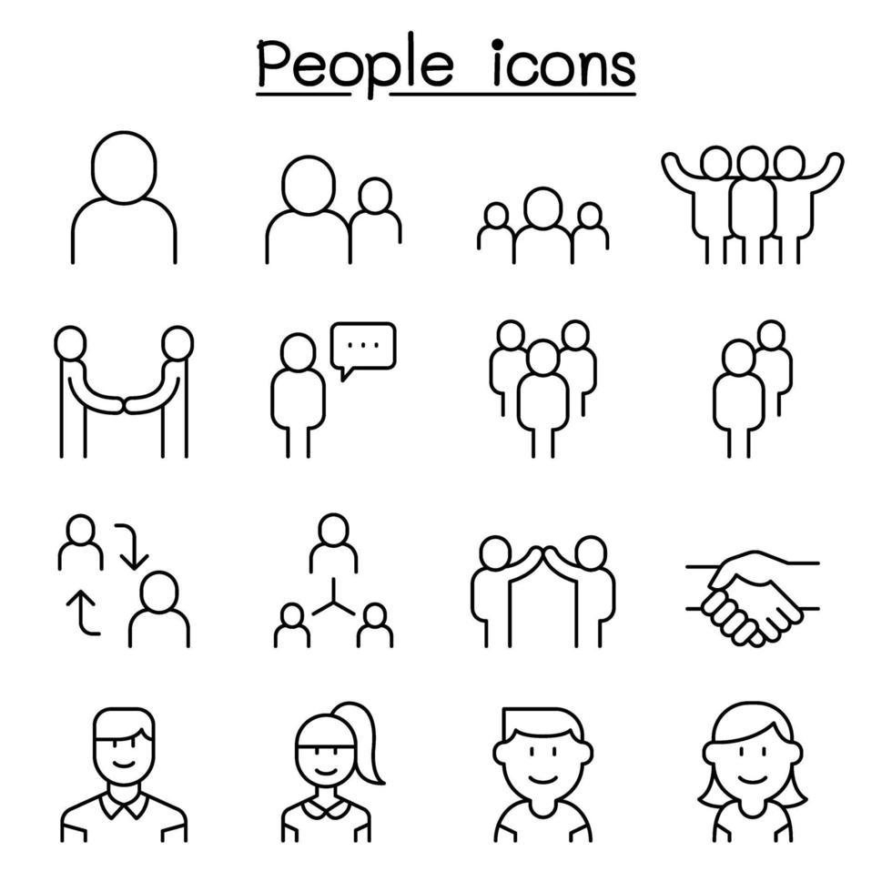 icône de personnes définie dans un style de ligne mince vecteur