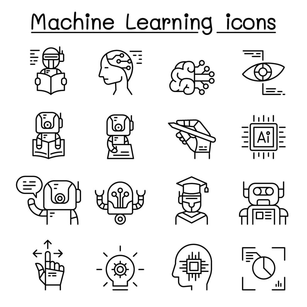 icône d & # 39; apprentissage automatique dans un style de ligne mince vecteur