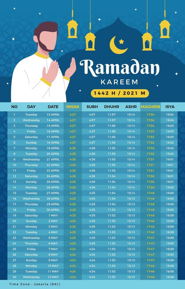 calendrier de jeûne ramadan kareem vecteur