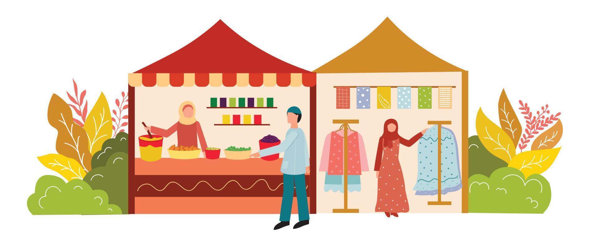 vecteur conception fête Ramadan et eid mubarak famille, prier et donnant dessin animé personnage illustration concept