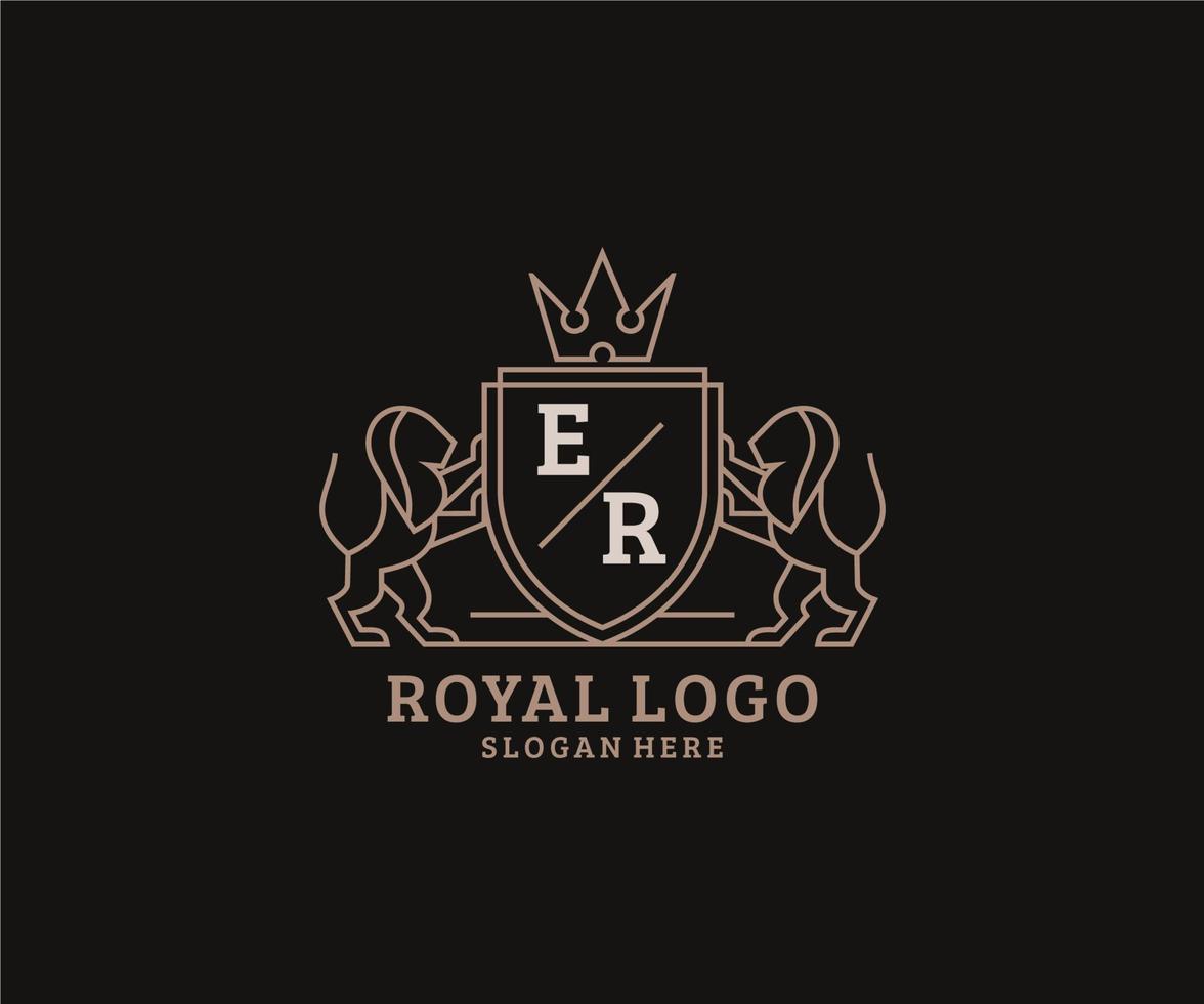 modèle de logo de luxe royal lion lettre initiale er dans l'art vectoriel pour le restaurant, la royauté, la boutique, le café, l'hôtel, l'héraldique, les bijoux, la mode et d'autres illustrations vectorielles.