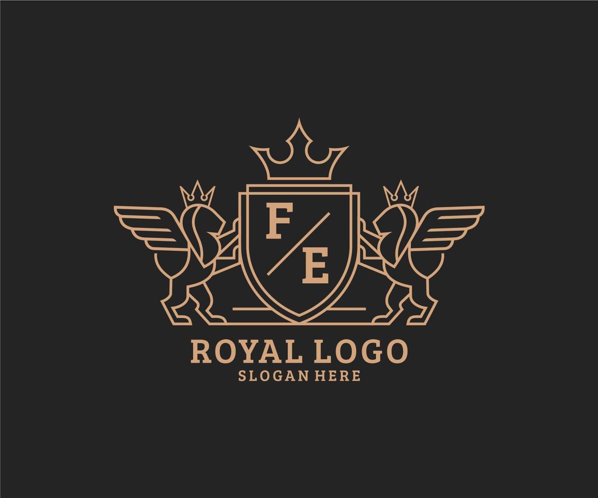 initiale fe lettre Lion Royal luxe héraldique, crête logo modèle dans vecteur art pour restaurant, royalties, boutique, café, hôtel, héraldique, bijoux, mode et autre vecteur illustration.