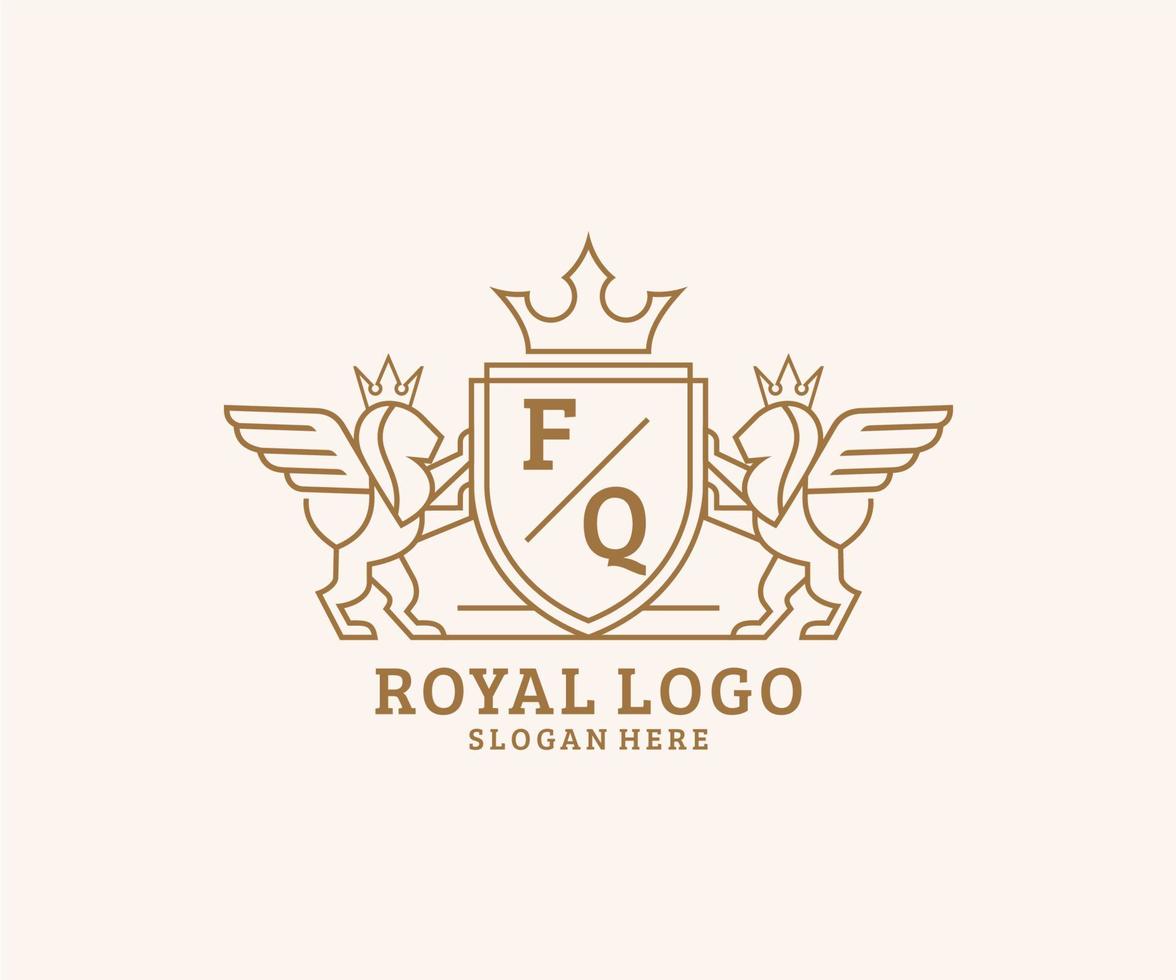 initiale fq lettre Lion Royal luxe héraldique, crête logo modèle dans vecteur art pour restaurant, royalties, boutique, café, hôtel, héraldique, bijoux, mode et autre vecteur illustration.