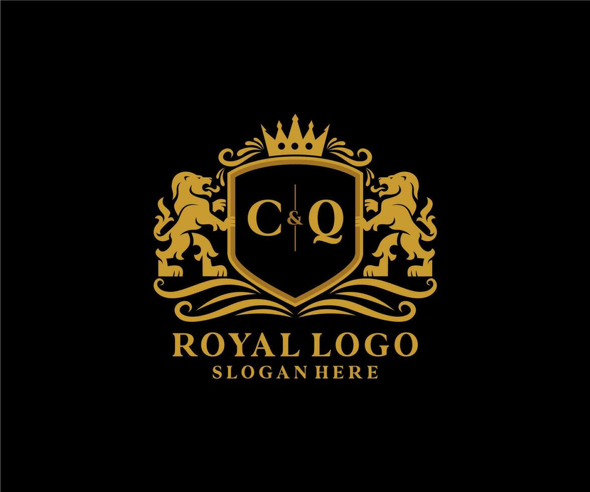 modèle initial de logo de luxe cq lettre lion royal dans l'art vectoriel pour le restaurant, la royauté, la boutique, le café, l'hôtel, l'héraldique, les bijoux, la mode et d'autres illustrations vectorielles.