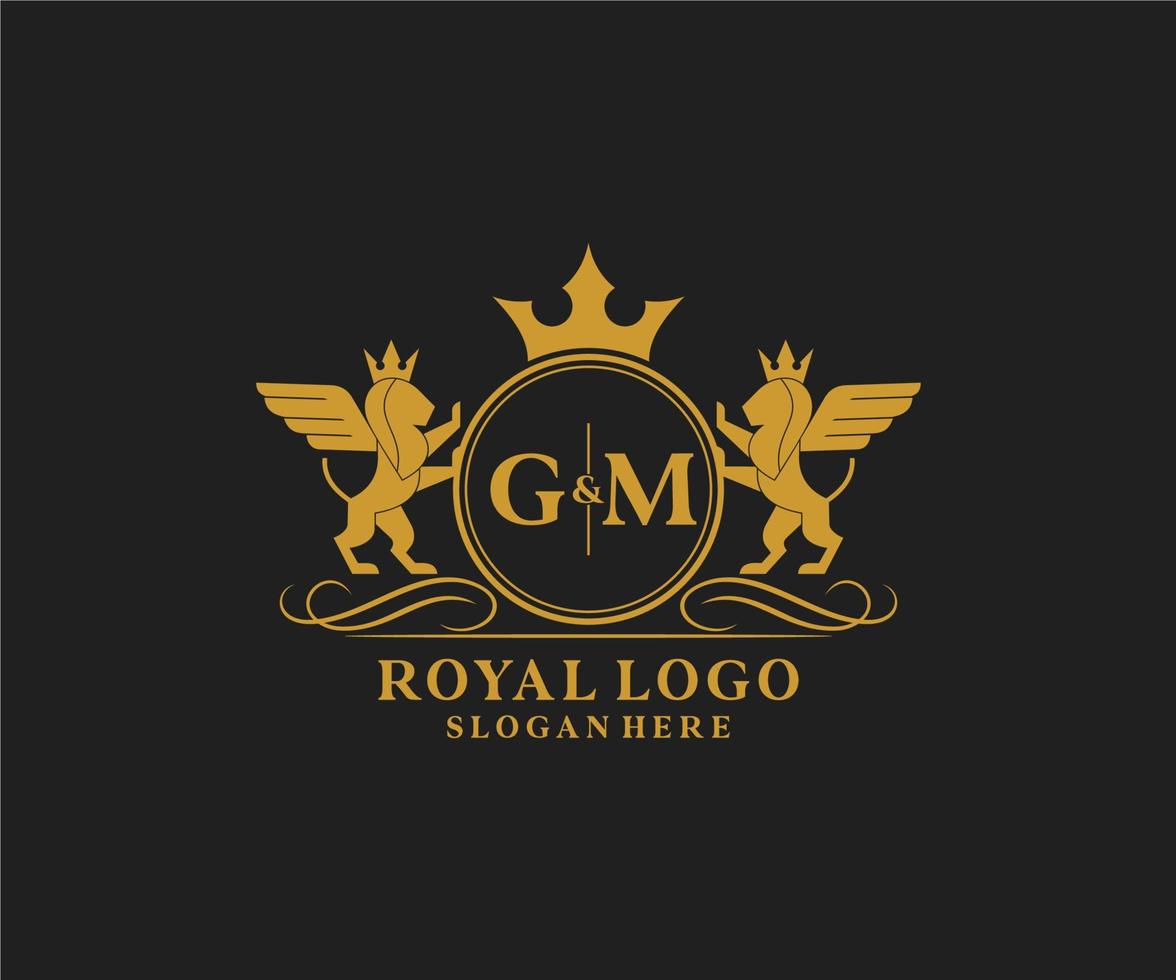 initiale gm lettre Lion Royal luxe héraldique, crête logo modèle dans vecteur art pour restaurant, royalties, boutique, café, hôtel, héraldique, bijoux, mode et autre vecteur illustration.