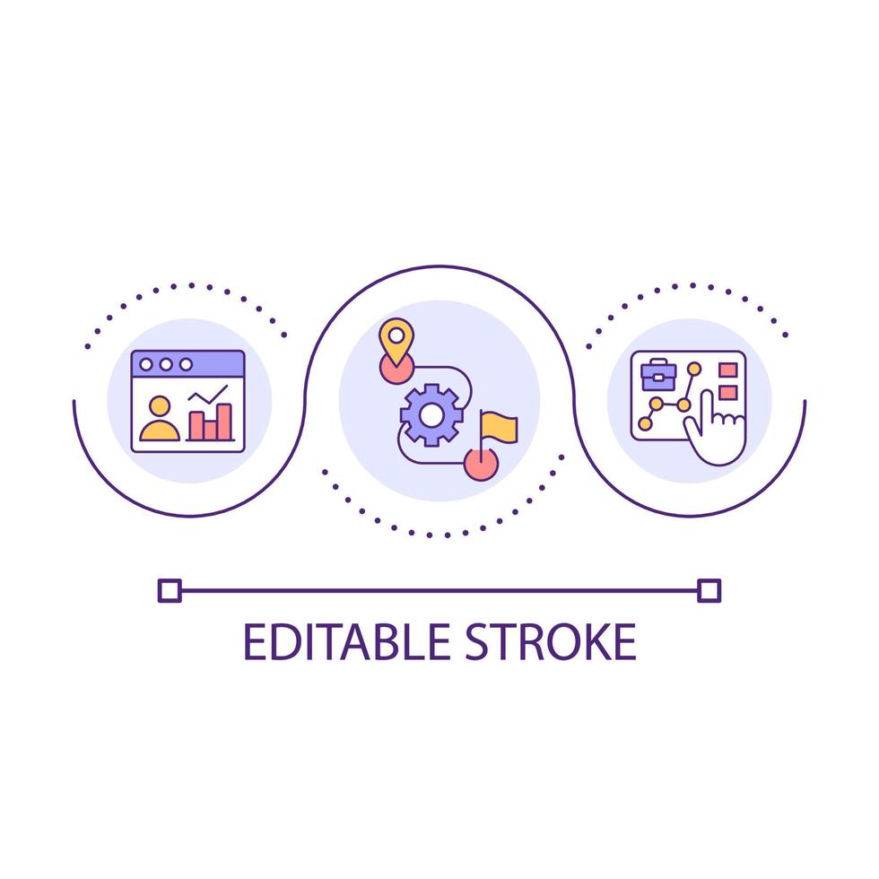 le progrès suivi boucle concept icône. affaires rapport. numérique programme. employé réalisations abstrait idée mince ligne illustration. isolé contour dessin. modifiable accident vasculaire cérébral vecteur
