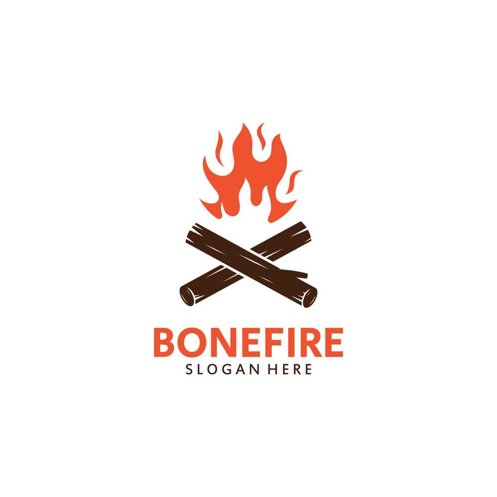 logo modèle brûlant feu avec traversée les bois. vecteur