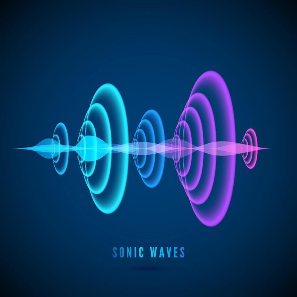 Couleur abstrait numérique du son vague. sinus vague sur foncé Contexte. radial sonar vagues. vecteur illustration
