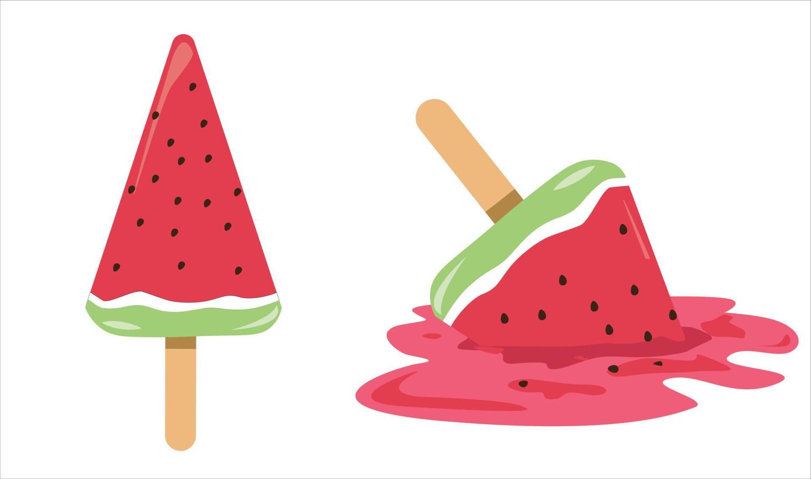 pastèque bâton la glace crème dessin animé vecteur illustration sur blanc Contexte. chuté la glace crème clipart. la glace crème chuté et fondu sur le sol. 3d style.