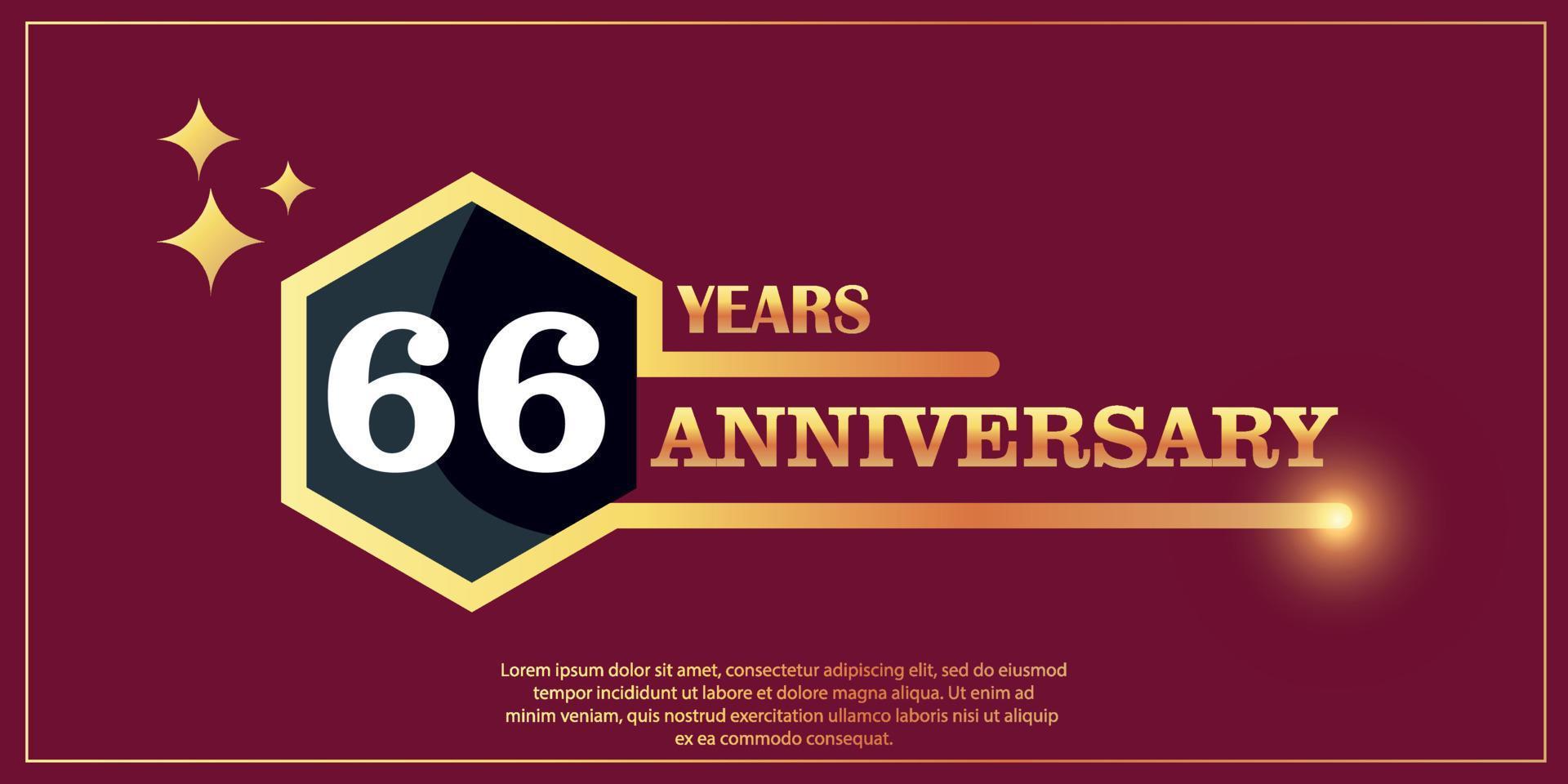 66ème anniversaire or Couleur logotype style avec hexagone forme avec blanc Couleur nombre Police de caractère sur rouge Contexte vecteur illustration