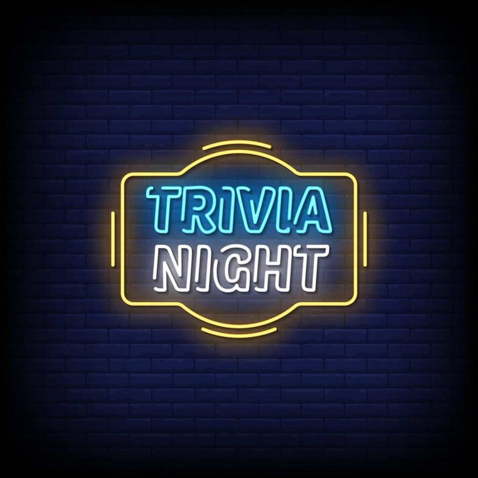 trivia nuit néon signes style texte vecteur