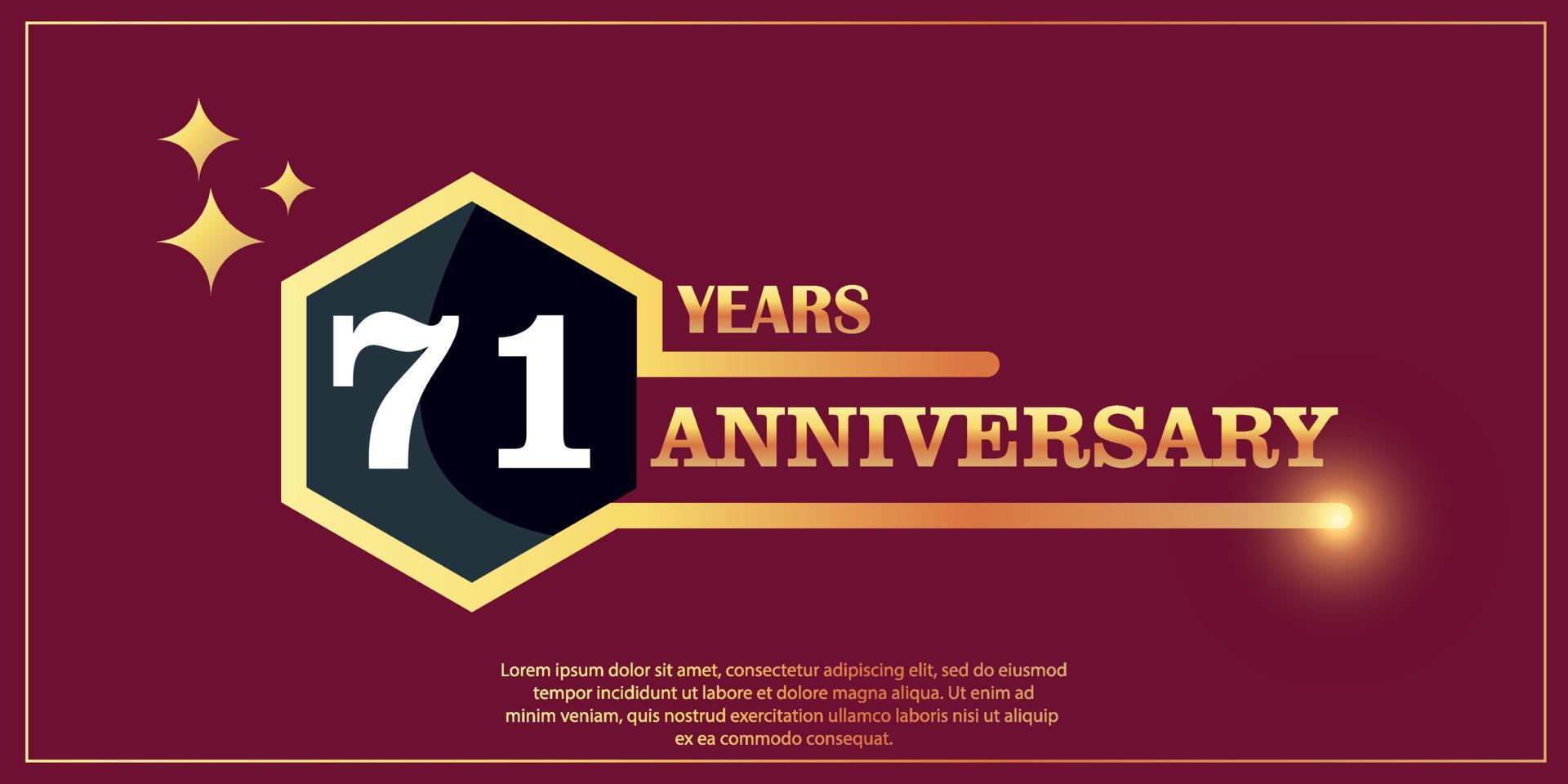 71e anniversaire or Couleur logotype style avec hexagone forme avec blanc Couleur nombre Police de caractère sur rouge Contexte vecteur illustration