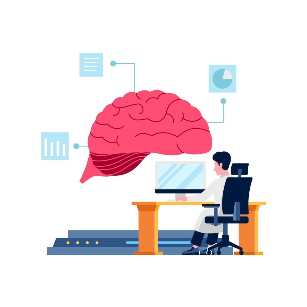 augmenté cerveau artificiel intelligence en pensant interactif avec ingénieur programmation de bureau automatisation noir illustration vecteur