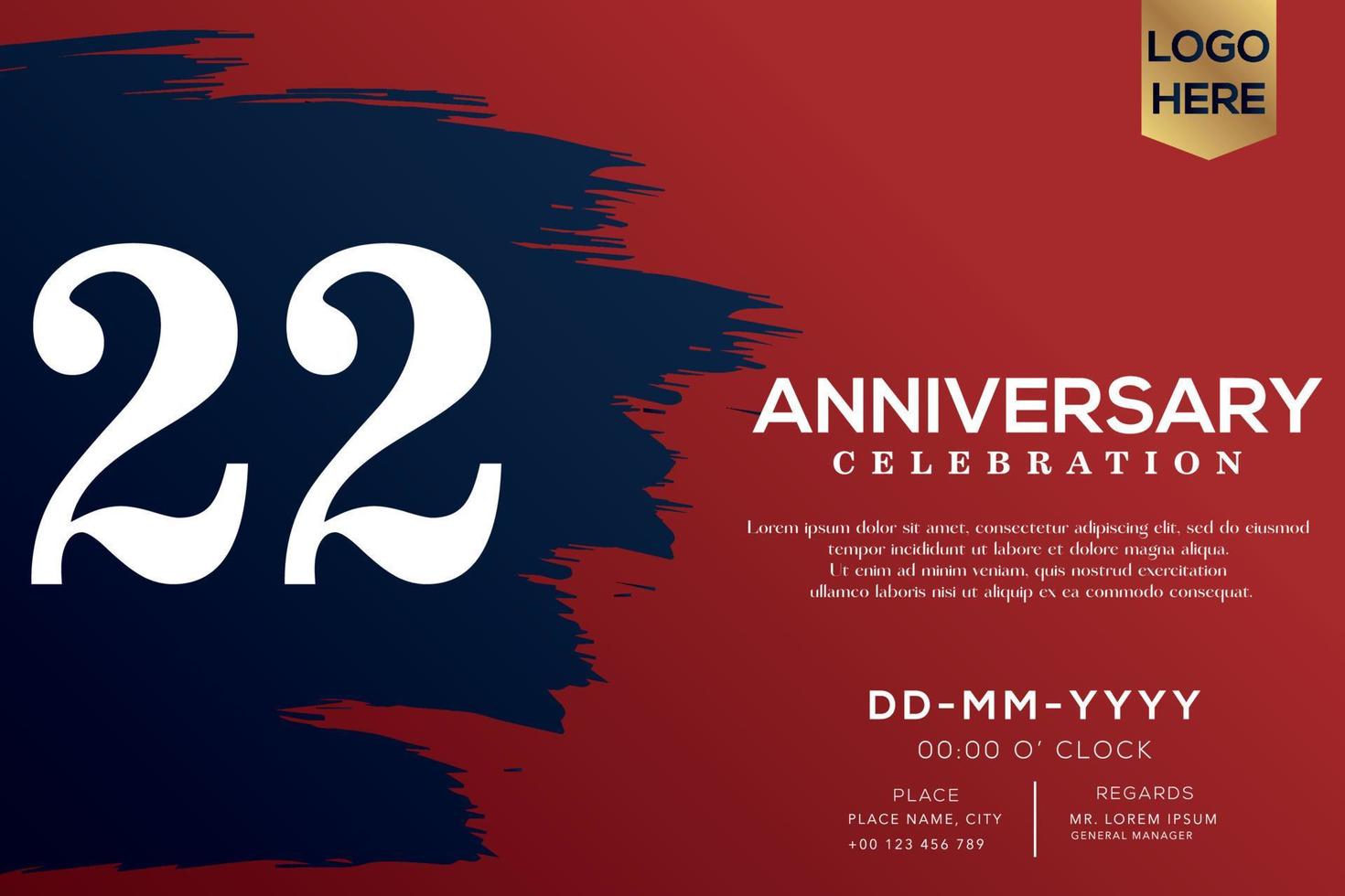 22 ans anniversaire fête vecteur avec bleu brosse isolé sur rouge Contexte avec texte modèle conception