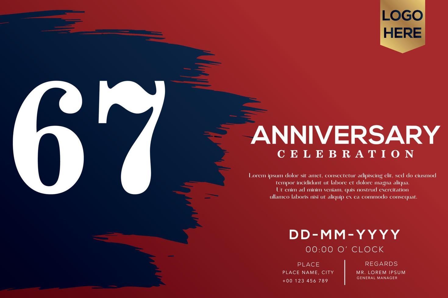 67 ans anniversaire fête vecteur avec bleu brosse isolé sur rouge Contexte avec texte modèle conception