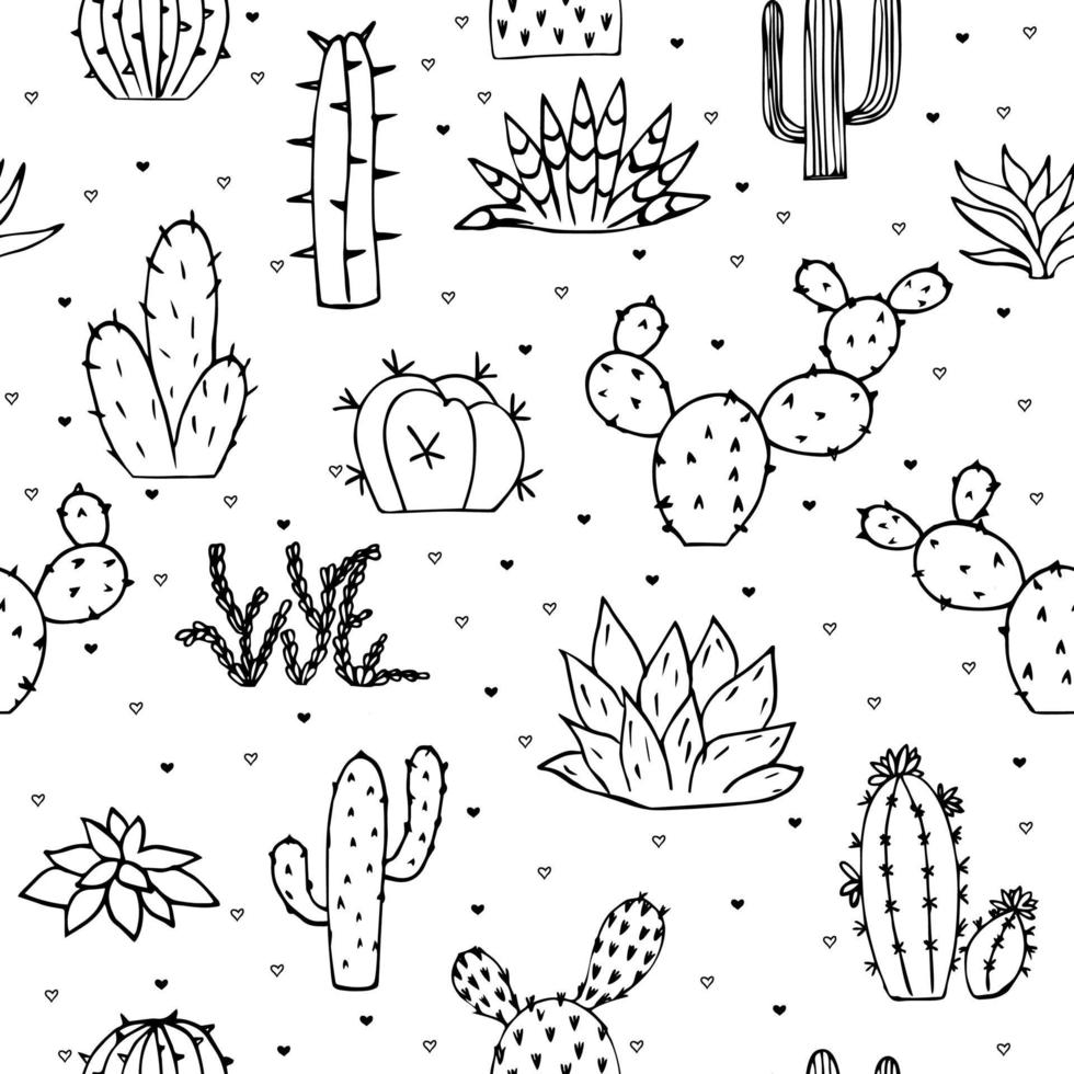 illustration de griffonnages cactus et succulentes sans soudure. peut être utilisé des éléments de conception et de tissu. vecteur