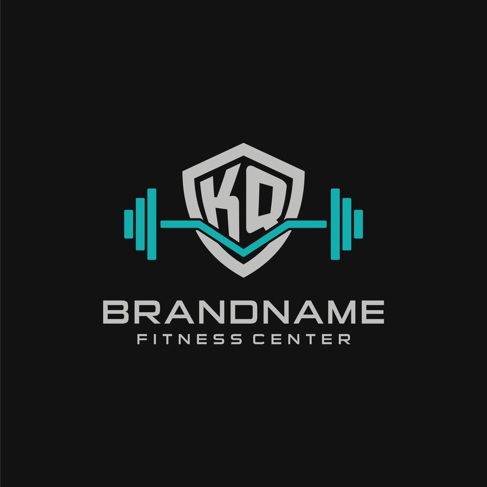 Créatif lettre kq logo conception pour Gym ou aptitude avec Facile bouclier et haltère conception style vecteur