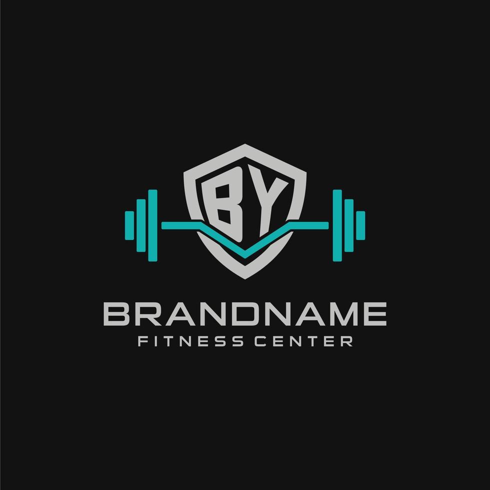 Créatif lettre par logo conception pour Gym ou aptitude avec Facile bouclier et haltère conception style vecteur