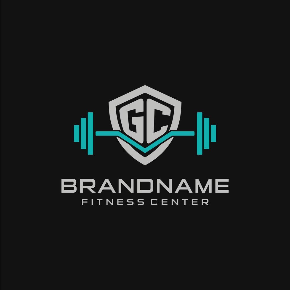 Créatif lettre gc logo conception pour Gym ou aptitude avec Facile bouclier et haltère conception style vecteur