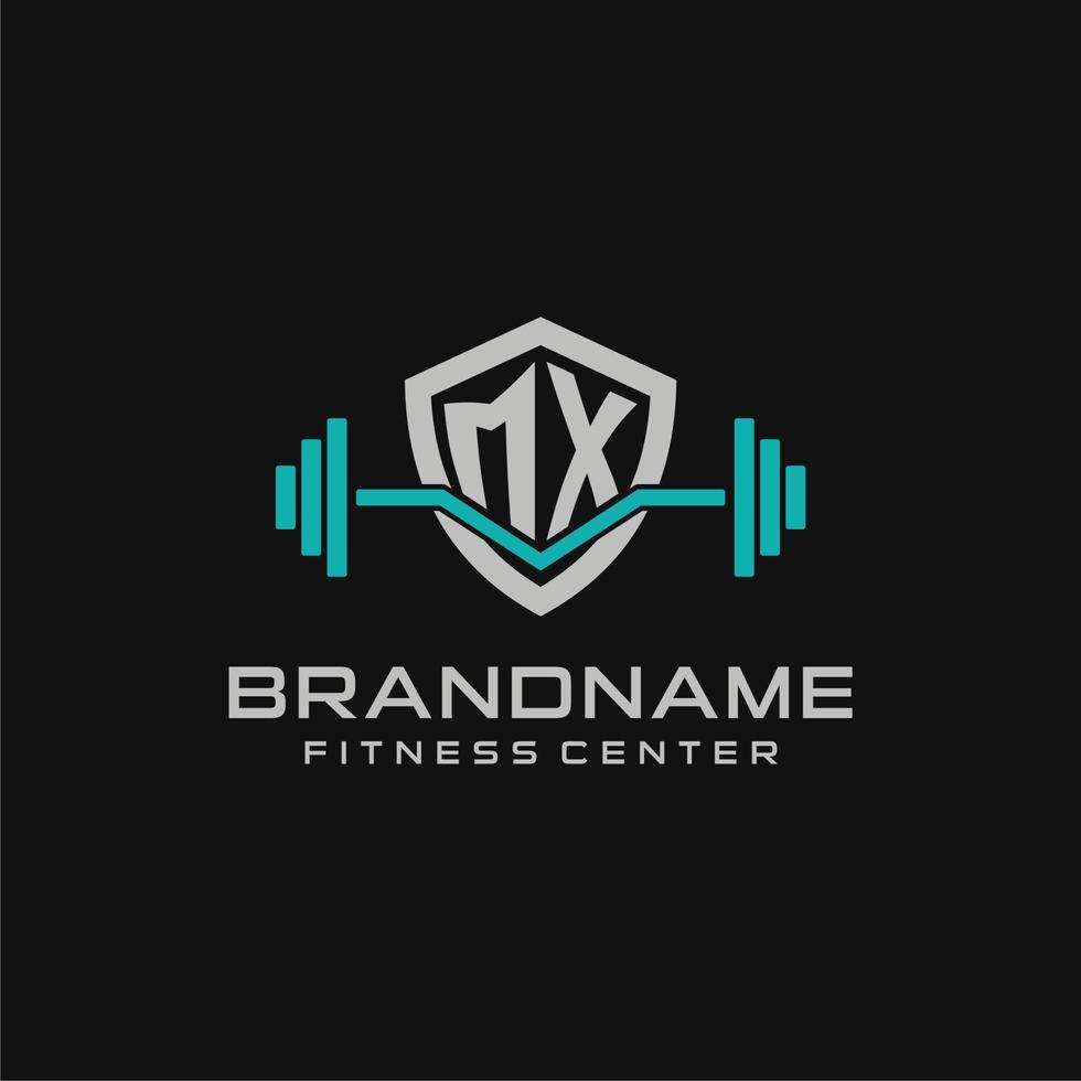 Créatif lettre mx logo conception pour Gym ou aptitude avec Facile bouclier et haltère conception style vecteur