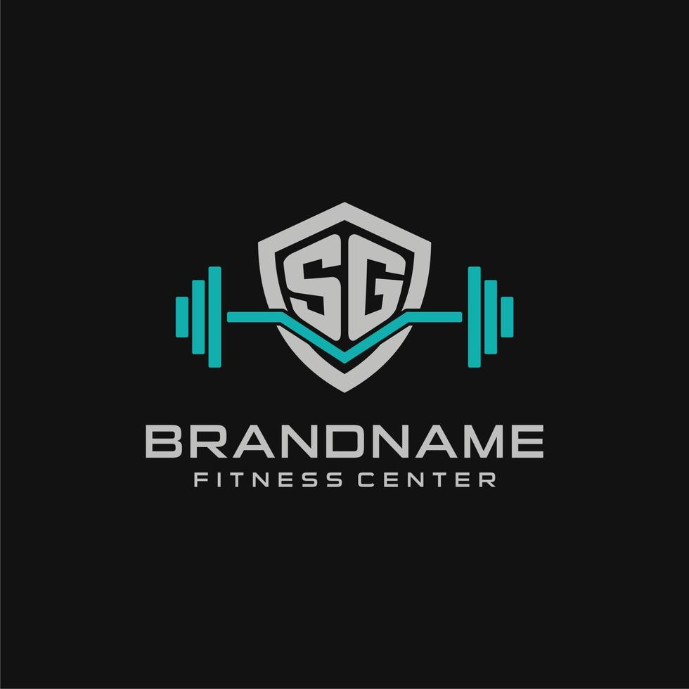 Créatif lettre sg logo conception pour Gym ou aptitude avec Facile bouclier et haltère conception style vecteur