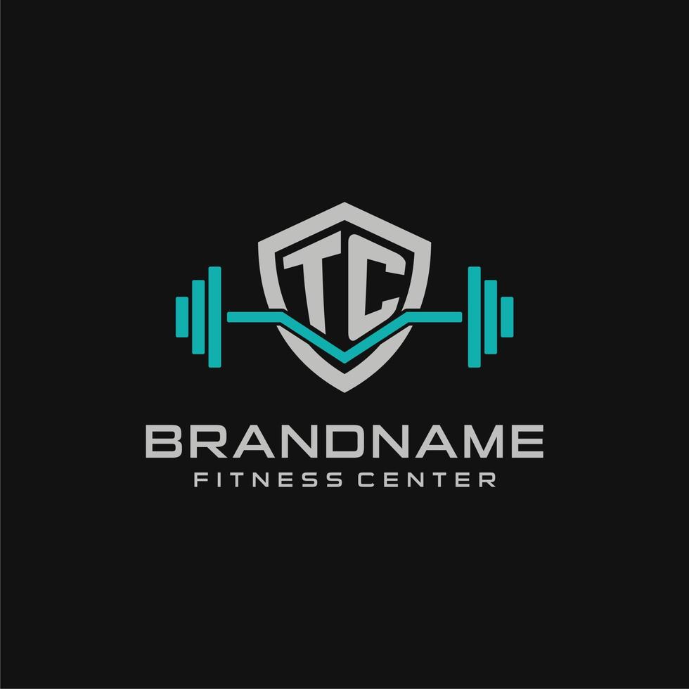 Créatif lettre tc logo conception pour Gym ou aptitude avec Facile bouclier et haltère conception style vecteur