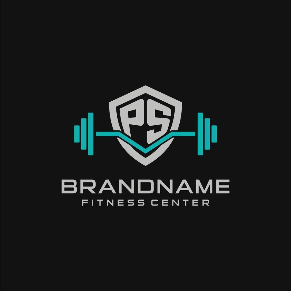 Créatif lettre ps logo conception pour Gym ou aptitude avec Facile bouclier et haltère conception style vecteur