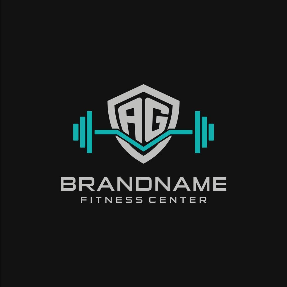 Créatif lettre ag logo conception pour Gym ou aptitude avec Facile bouclier et haltère conception style vecteur