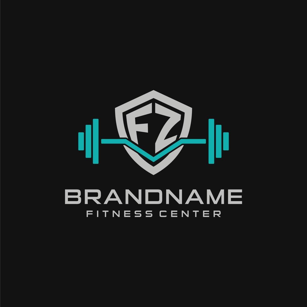 Créatif lettre fz logo conception pour Gym ou aptitude avec Facile bouclier et haltère conception style vecteur