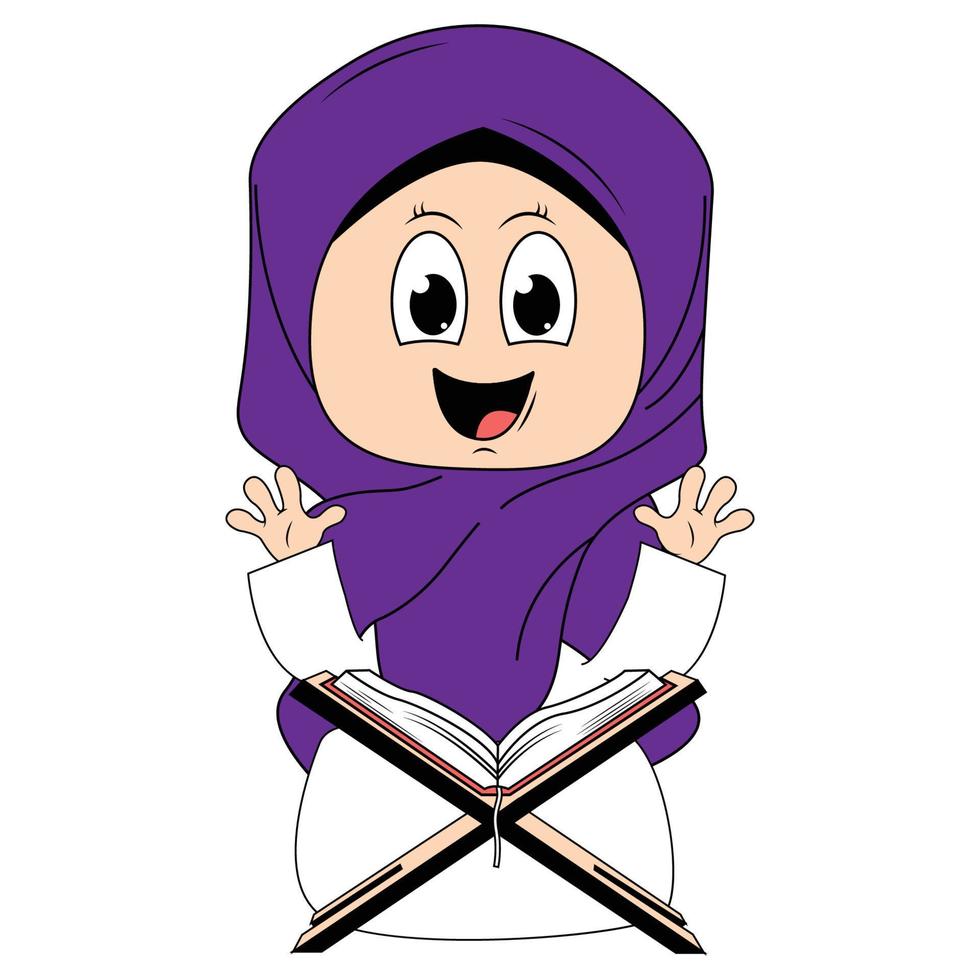 mignonne fille hijab dessin animé illustration vecteur