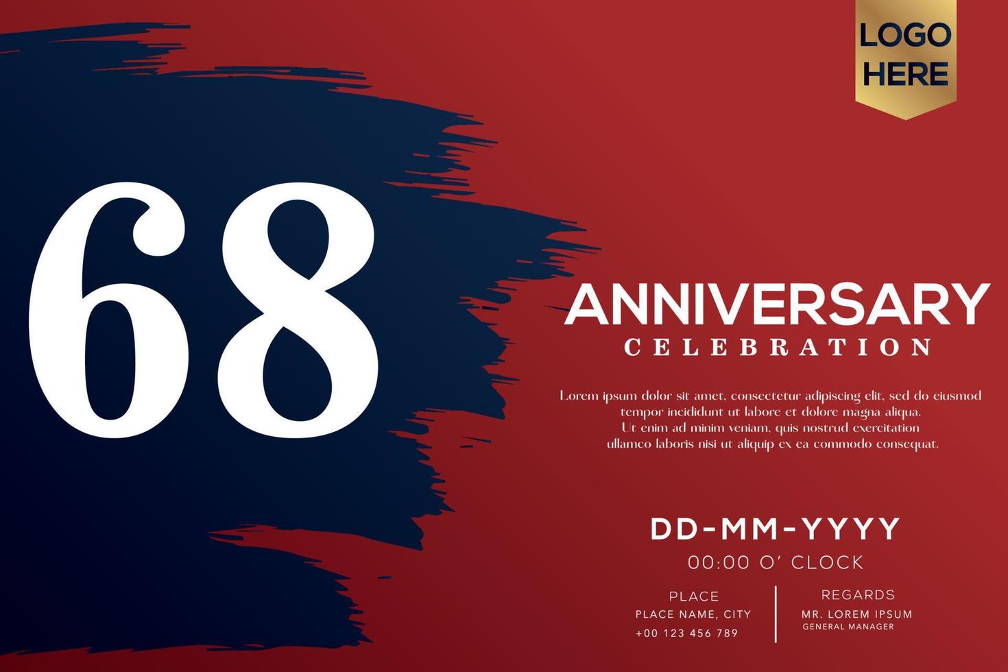 68 ans anniversaire fête vecteur avec bleu brosse isolé sur rouge Contexte avec texte modèle conception