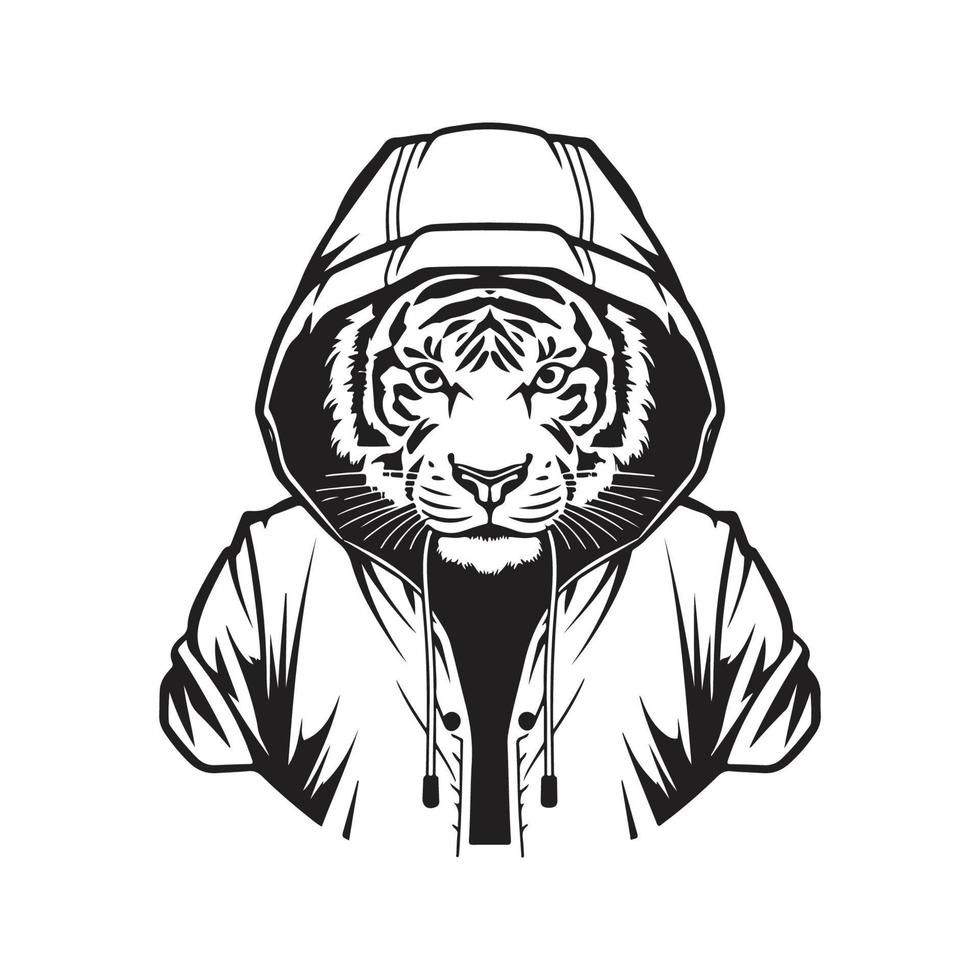 tigre portant sweatshirt à capuche, vecteur concept numérique art ,main tiré illustration