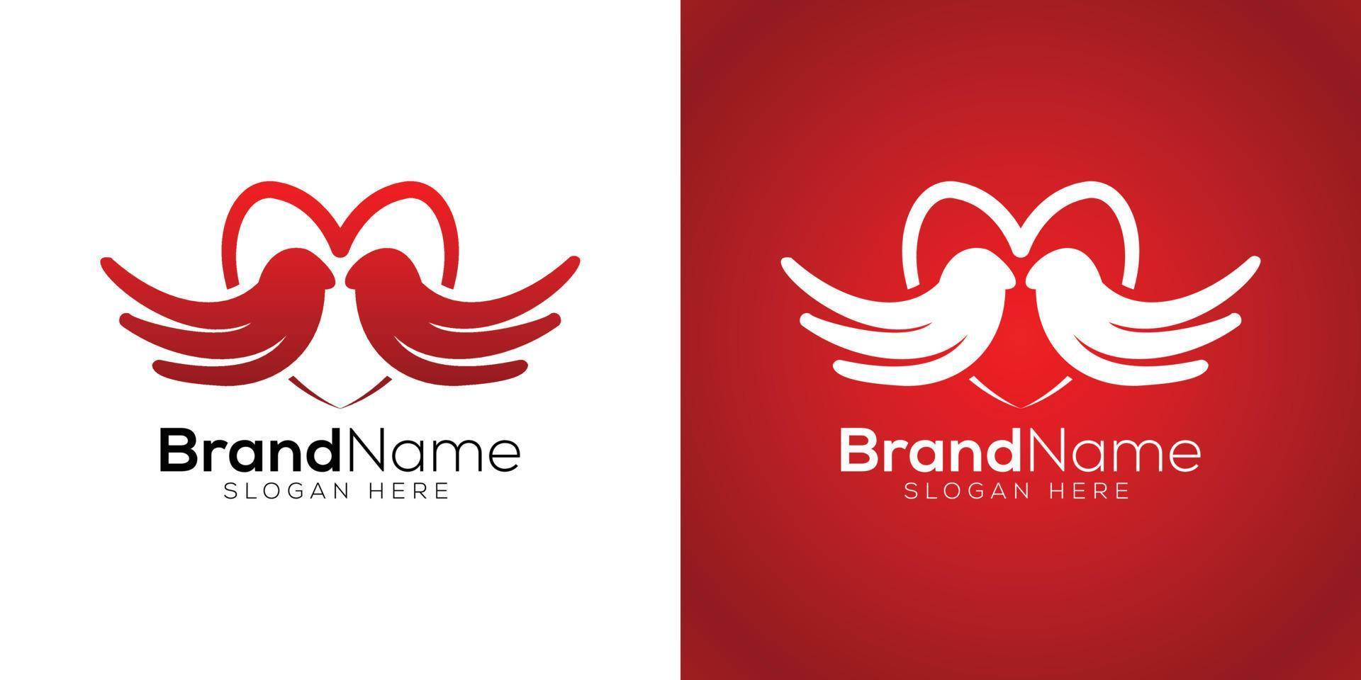 deux oiseau l'amour logo conception modèle sur blanc et rouge Contexte vecteur