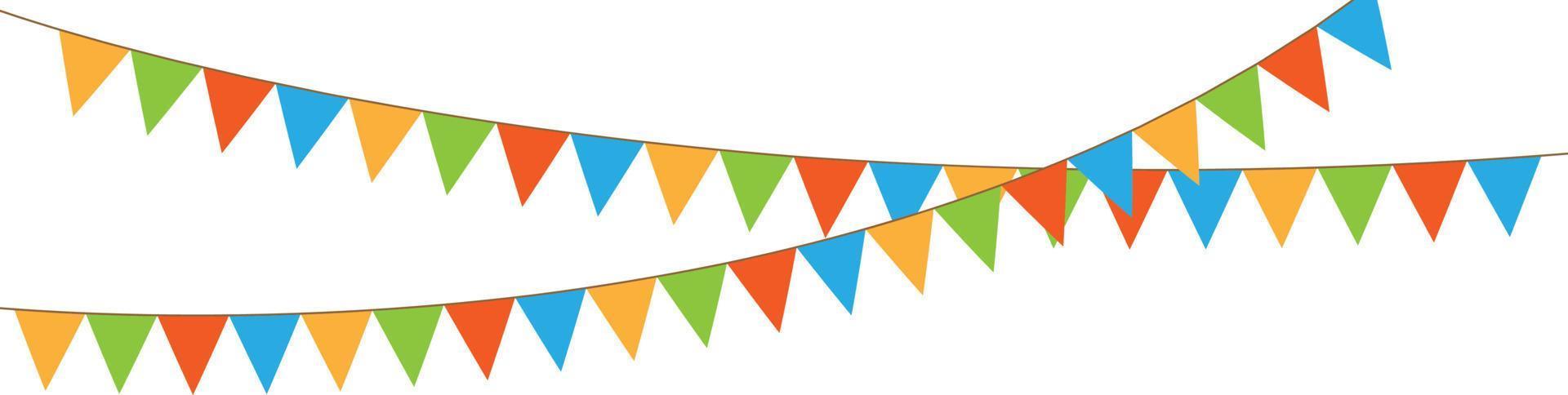 chaîne de fanions de fête colorée, guirlande de drapeaux, fond de vacances avec drapeaux colorés suspendus, illustration vectorielle vecteur