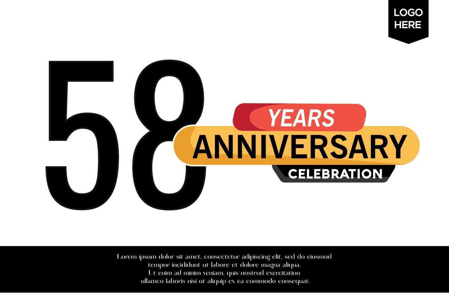 58ème anniversaire fête logotype noir Jaune coloré avec texte dans gris Couleur isolé sur blanc Contexte vecteur modèle conception