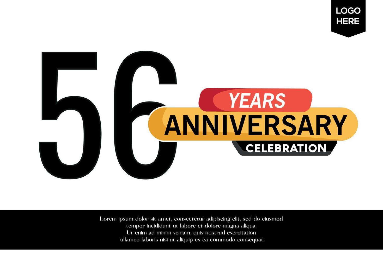 56ème anniversaire fête logotype noir Jaune coloré avec texte dans gris Couleur isolé sur blanc Contexte vecteur modèle conception