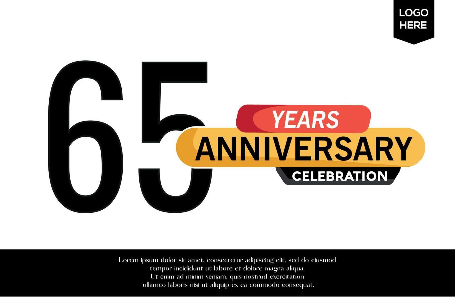 65e anniversaire fête logotype noir Jaune coloré avec texte dans gris Couleur isolé sur blanc Contexte vecteur modèle conception