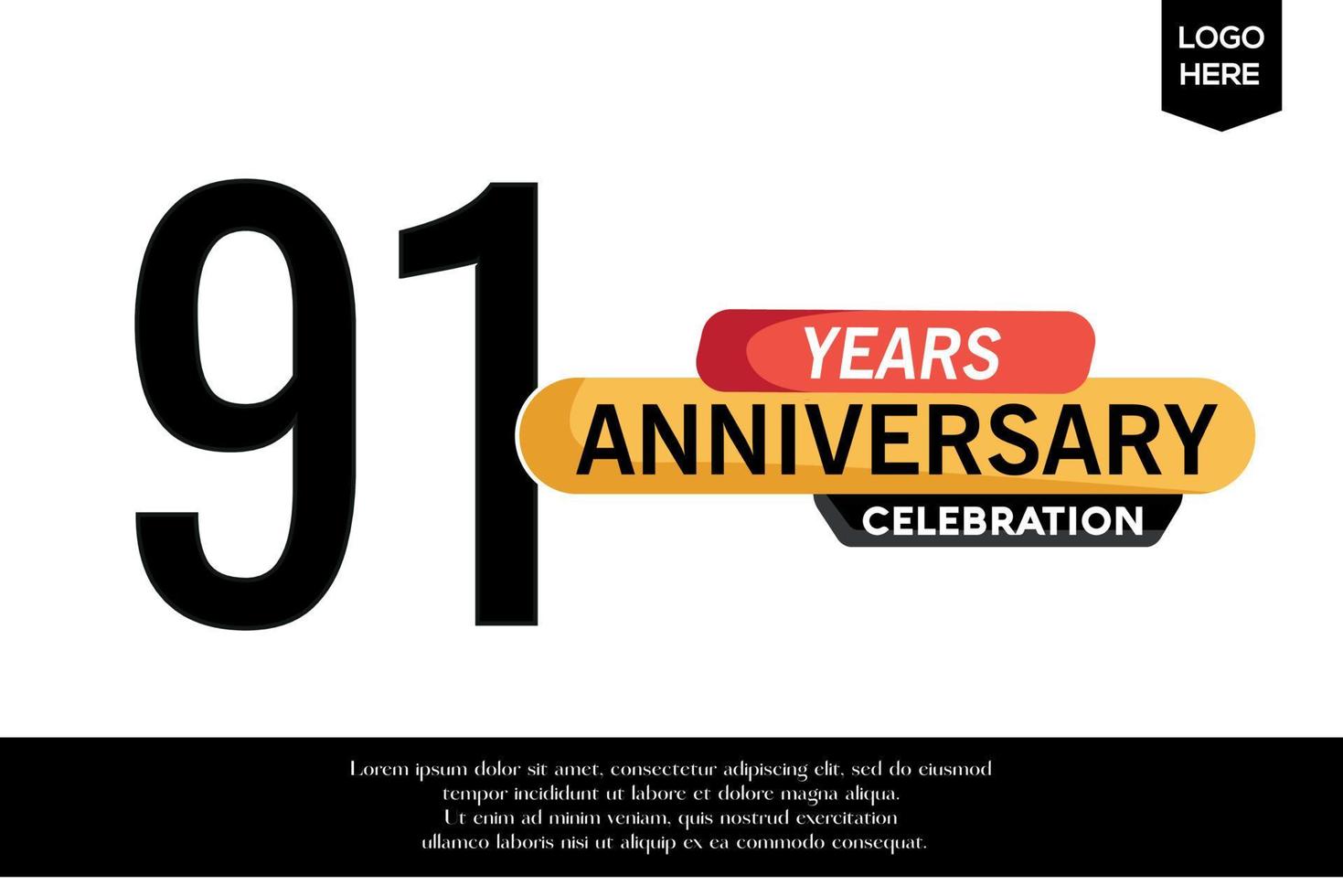 91e anniversaire fête logotype noir Jaune coloré avec texte dans gris Couleur isolé sur blanc Contexte vecteur modèle conception