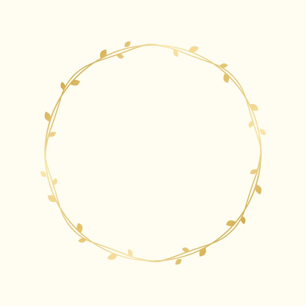 cercle d'or Cadre avec botanique conception. rond vigne Cadre mariage élégant couronne. vecteur isolé illustration.