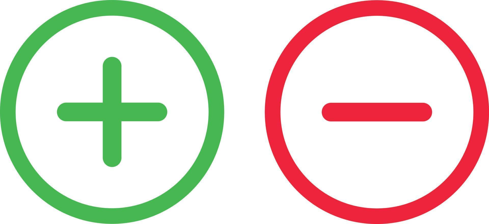 vert plus et rouge moins symboles, rond vecteur